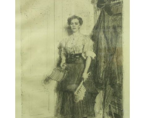 Anders Zorn (1860-1920); etching on woven paper, The New Maid c1909, signed in pencil, label verso previously from the Sir Ja