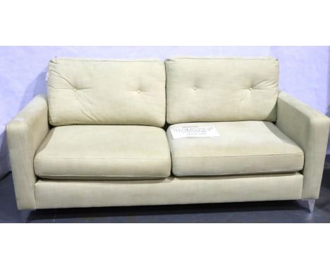 Modern oatmeal three seater sofa, L: 71 cm, H: 35 cm, D: 34 cm. Not available for in-house P&amp;P, contact Paul O'Hea at Mai