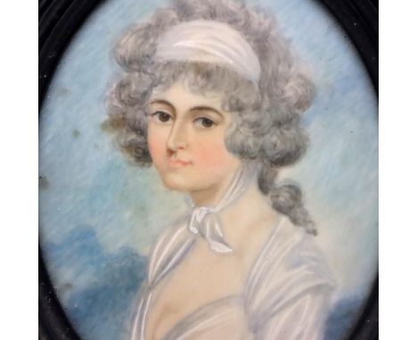 19th Century oval miniature portrait on ivory of Mile Dangeville, actress, 70 x 50 mm. P&amp;P Group 1 (£14+VAT for the first