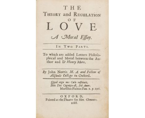 Norris (John) The Theory and Regulation of Love. A Moral Essay, with initial imprimatur leaf and final errata/advertisement l