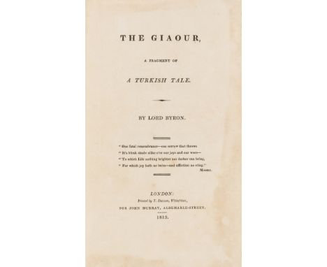Byron (George Gordon Noel, Lord) The Siege of Corinth. A Poem. Parisina. A Poem., first edition, lacking half-title, modern f