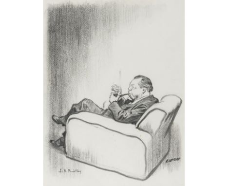 NO RESERVE Priestley J.B.- Low (Sir David) Portrait of the Priestley seated smoking a pipe, original drawing for 'The Saturda