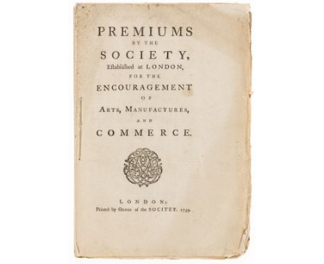 Society for the Encouragement of Arts, Manufactures, and Commerce. Premiums..., 48pp., first edition, stitched, uncut, lightl