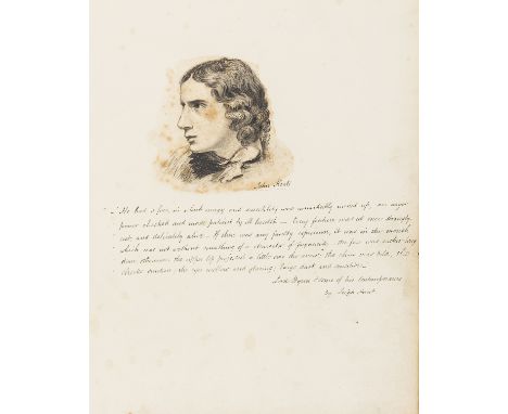 Keats (John).- Portrait of John Keats, c.70 x 70mm., pencil on paper, beneath is an ink quotation from Leigh Hunt, signed at 