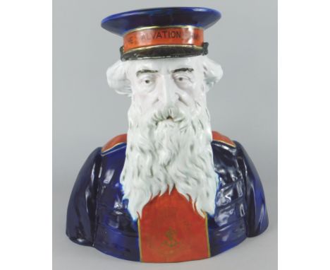 A faience bust of General Booth, fully adorned with the Salvation Army uniform, (heavily restored), 35cm high Auctioneer's No