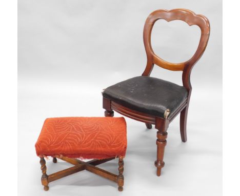 A mahogany foot stool, and balloon back chair. (2)