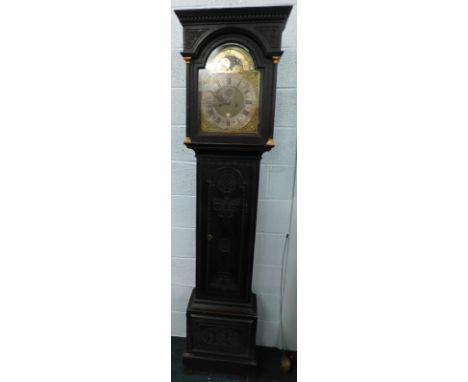An 18thC and later oak longcase clock, with arched brass dial, moon roller movement, signed John Stephen Bristol, eight day s