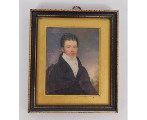 W Robertson (19thC). Portrait of George Gibson Esq., half length miniature, attributed verso, dated 1819, 8.5cm x 7cm.
