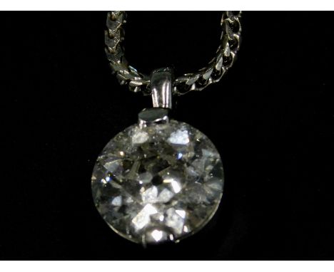 A diamond pendant, with round brilliant cut diamond approx 1.9cts, in two claw settings, on fancy link white metal chain, mar