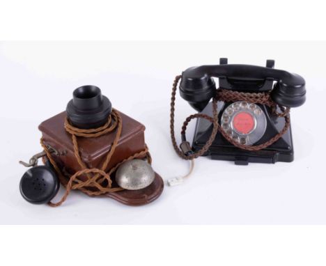 A vintage black GPO telephone together with an antique wall mounted bell phone (2).