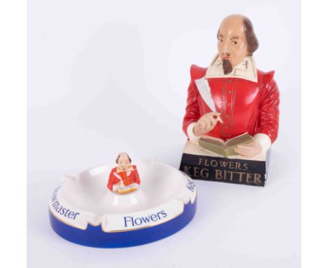 A vintage advertising figure in the form of William Shakespeare for Flowers Keg Bitter, 26cm, a Carlton Ware, ashtray Brewmas