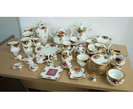 Royal Albert Old Country Roses, a collection including coffee pot, teapot, cups, saucers, cream/milk jug etc, approx 60 piece