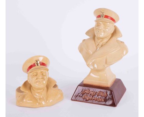 Royal Doulton 1920s bust of a serviceman advertising Army Club cigarette, height 27cm and similar ashtray (2).