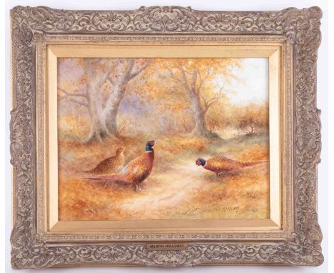 Milwyn Holloway fine art ceramic painting on porcelain, signed, in gilt frame, overall size 34cm x 41cm.