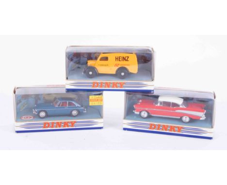 A collection of boxed Dinky model cars including 1955 Mercedes Benz 300SL Gullwing, 1950 Ford E83W 10 CWT Van, 1969 Triumph S