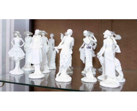 Royal Worcester, The Vogue collection of sixteen white porcelain figurines, each boxed (16).