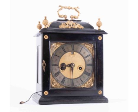 An English ebonised bracket clock, signed Tho (Thomas) Taylor, in Holborne, with eight day twin fusee movement, two bell stri