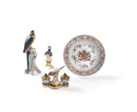 Four items of Continental porcelain, late 19th &amp; 20th centuries, comprising: A French porcelain plate in Chinese Export s