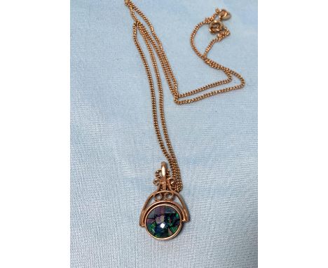 A Victorian style 9 carat swivel pendant set with an opal style stone on 9 carat fine chain, 5.6 gm 