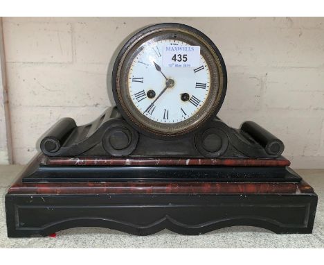 A 19th century black slate mantel clock with 8 day French striking movement; 1960's canteen of EPNS cutlery 