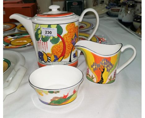 A Wedgwood "Clarice Cliff Centenary" limited edition 3 piece tea set, "Connoisseur Collection:  "Cornwall" teapot; "Wind bell