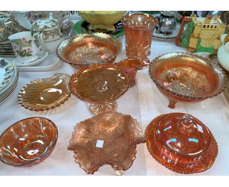 A Victorian opaque glass posy vase with branch handle; a Sadler crinoline teapot; a Wade gold coffee set; a Windsor tea set; 