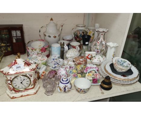 A collection of trinket ware, including a Mason's clock 