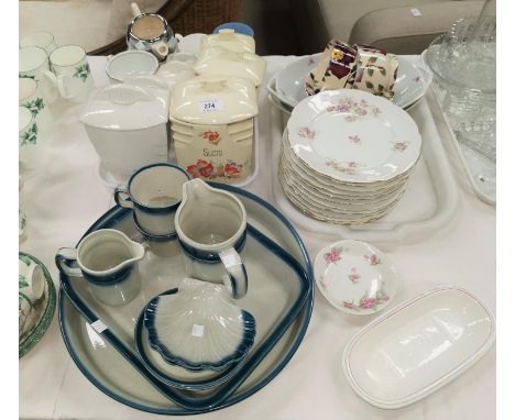 Two sets of French storage jar; Wedgwood "Blue Pacific" and other china 
