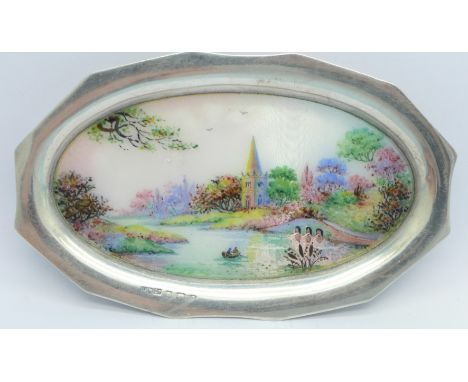 A silver and enamel tray, a/f, 13.5cm