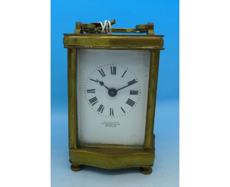 A French made carriage clock, the dial marked Stewart & Co., 65A Gracechurch St., London E.C., 12cm
