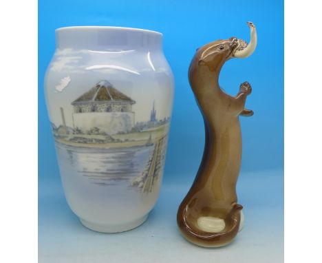 A Royal Copenhagen vase and a Soviet model of an otter, 21cm