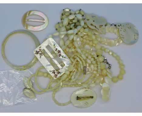 Mother of pearl jewellery, etc.