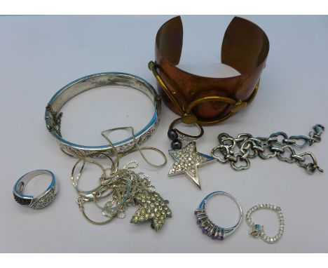 A silver bangle and other jewellery