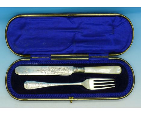 A cased silver knife and fork, Sheffield 1897 and 1900