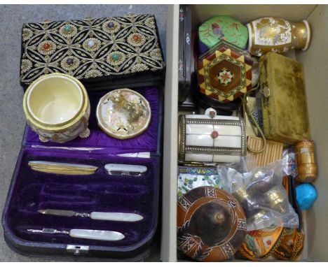 A beaded purse, manicure set, trinket boxes, etc.