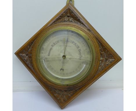 A carved oak framed barometer, Adie & Wedderburn, Edinburgh, glass a/f