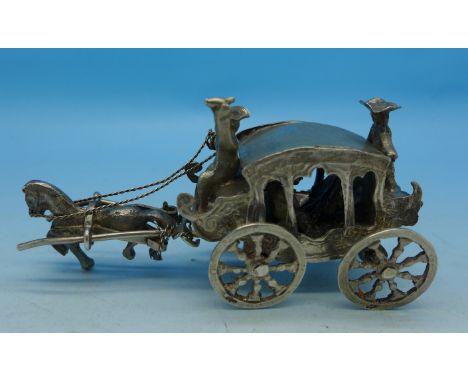 A miniature Dutch silver horse and carriage