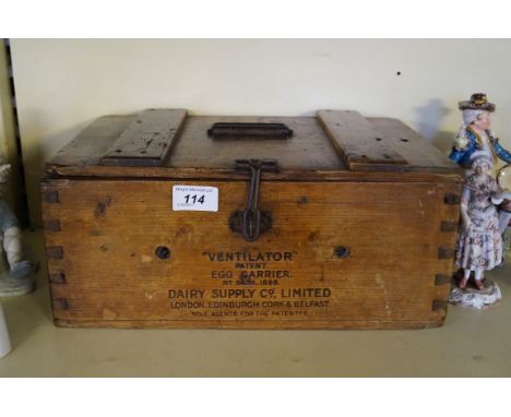 A vintage pine kitchenalia egg storage box 'Ventilator Patent by Dairy Supply Co Ltd London'   CONDITION REPORT:  15cm high, 
