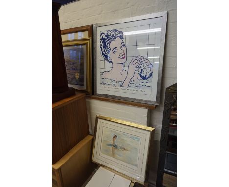 Four assorted contemporary pictures and prints to include a Roy Lichtenstein print circa 1963, Gordon Knight pencil signed li