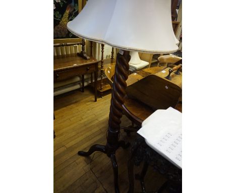 A late 19th/early 20th Century mahogany standard lamp raised on turned column.