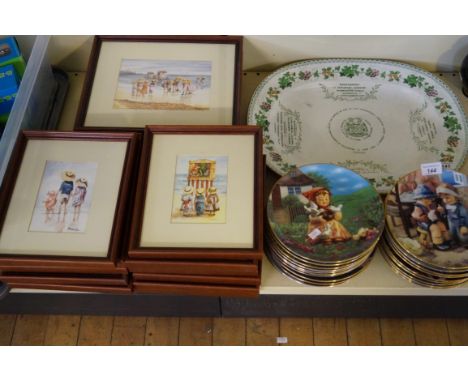 A large collection of assorted Hummel collectors plates and a large collection of F Whittaker prints.