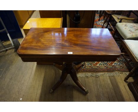 A Victorian mahogany fold over tea table.   CONDITION REPORT:  Several deep and light scratches to top, no repairs throughout