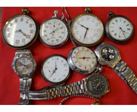 A collection of various pocket watches, together with, a ladies 9ct gold Excalibur manual wind bracelet watch, with remaining