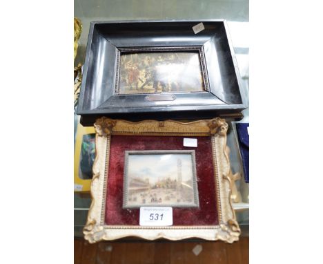 A framed Rembrandt print together with a hand painted framed miniature scene of the clock tower in Venice (2)