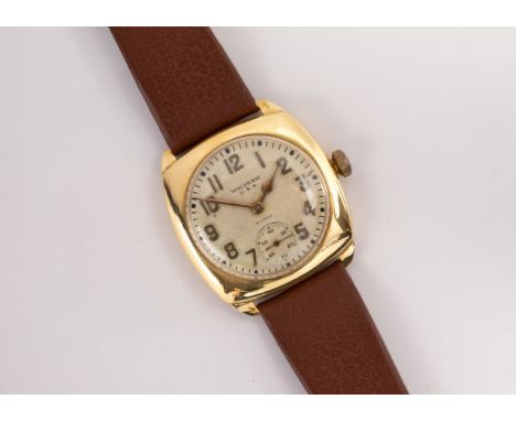 Waltham USA - a gentleman's 18ct gold wristwatch, hallmarked Birmingham 1936, Dennison square cushion case, no. 612084, snap 