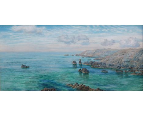 John Brett, R.A. (British, 1831-1902), 'Sketch on the South Coast of Guernsey. , oil on board, signed and inscribed verso, in