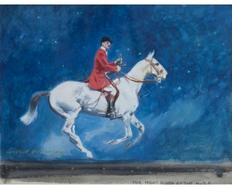 Gilbert Holiday (British, 1879-1937), 'The night rider of the N.S.E.' , watercolour and bodycolour, signed 'Gilbert Holiday' 