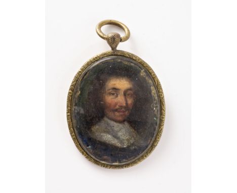 Follower of Cornelis Jonsen Van Cuelen (Anglo-Dutch, 1593-1661/62), Portrait miniature of a gentleman, with moustache, wearin