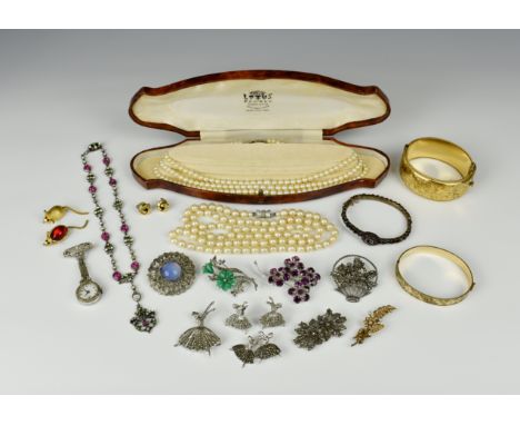 A group of silver and costume jewellery, Victorian to early 20th century, including a Victorian silver, garnet and seed pearl