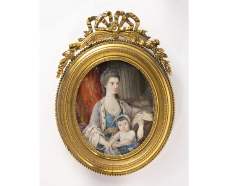 English School (19th century), Portrait miniature of Lady Ann Cullum Smith, dressed in a blue dress with ermine trimmed shawl